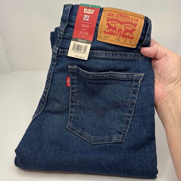 Levi’s Boys 511 Slim Jeans Size 14 Reg Adjustable Waistband Stretch NWT - Picture 2 of 6